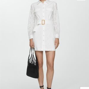NWOT Mango Swiss Embroidered Shirt Dress